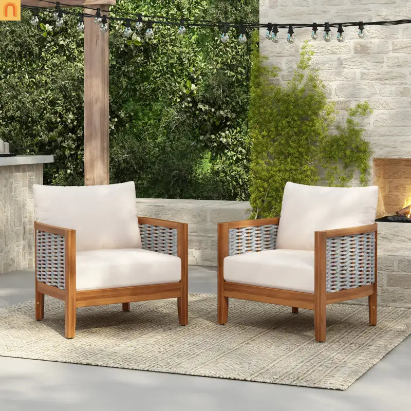 Chair Tub Design Acacia Wood Teak Finish Deep Cushions Two Chairs