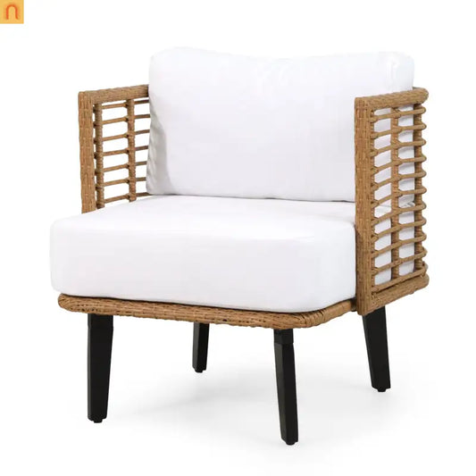 Chair Wicker Club Outdoor Brown Water-Resistant Cushion