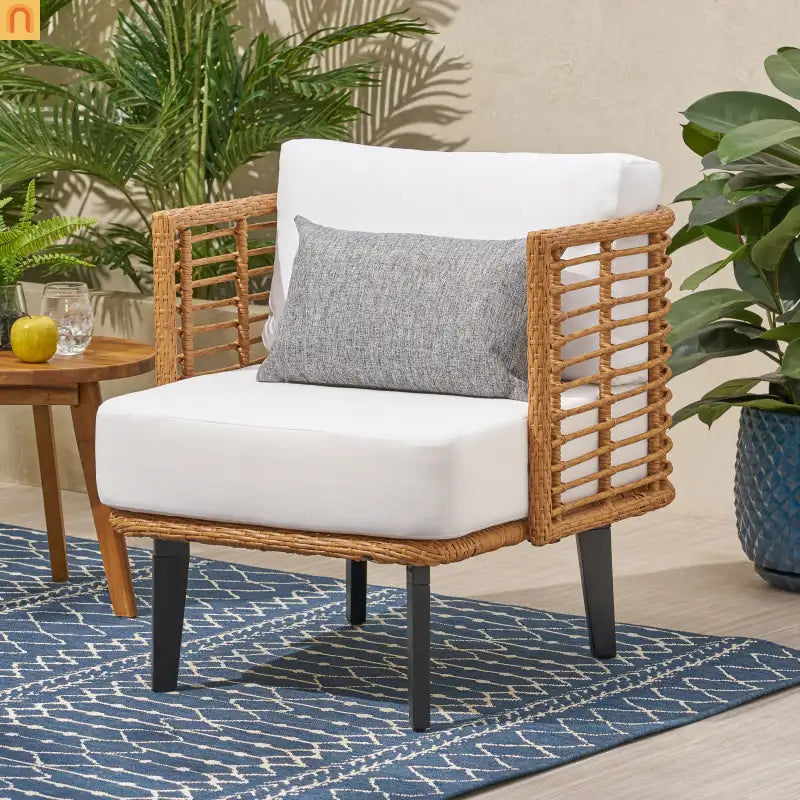 Chair Wicker Club Outdoor Brown Water-Resistant Cushion