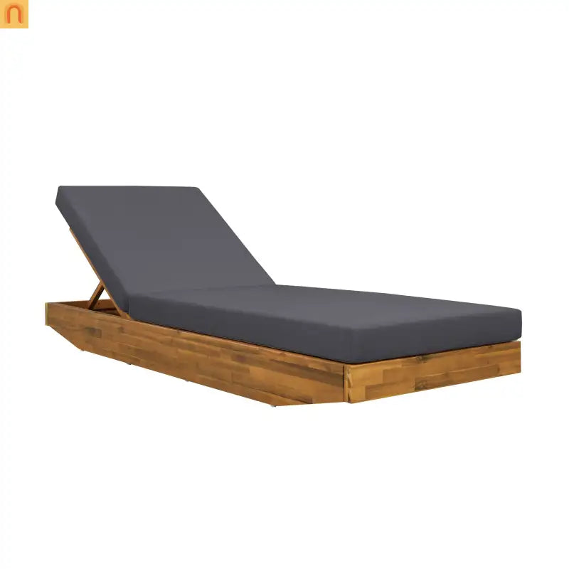 Chaise Lounge Outdoor Acacia Wood Teak Finish with Cushion 79.6in l 29in w/