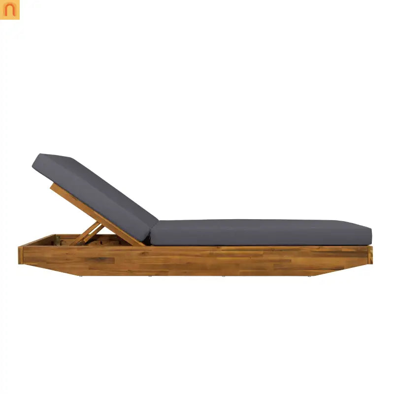 Chaise Lounge Outdoor Acacia Wood Teak Finish with Cushion 79.6in l 29in w/