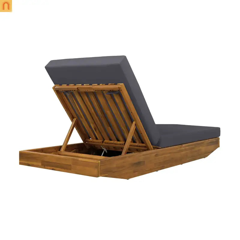 Chaise Lounge Outdoor Acacia Wood Teak Finish with Cushion 79.6in l 29in w/