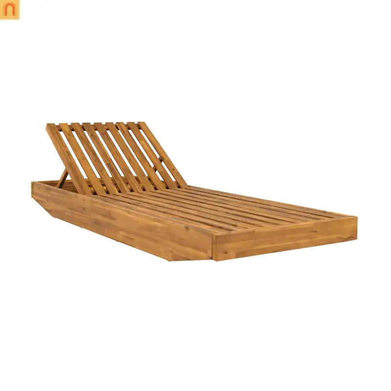 Chaise Lounge Outdoor Acacia Wood Teak Finish with Cushion 79.6in l 29in w/