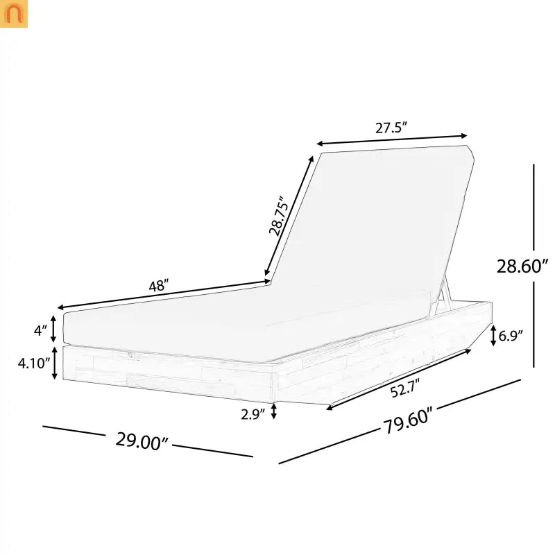 Chaise Lounge Outdoor Acacia Wood Teak Finish with Cushion 79.6in l 29in w/