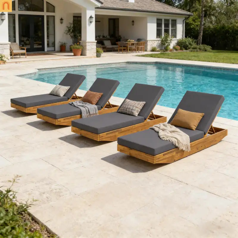 Chaise Lounge Outdoor Acacia Wood Teak Finish with Cushion 79.6in l 29in w/