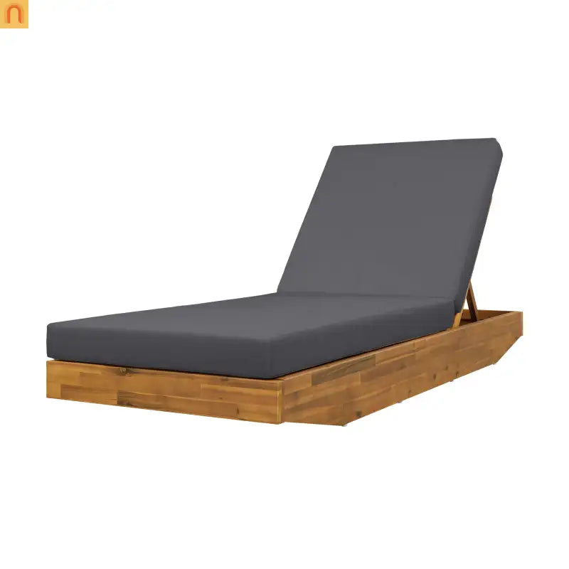Chaise Lounge Outdoor Acacia Wood Teak Finish with Cushion 79.6in l 29in w/