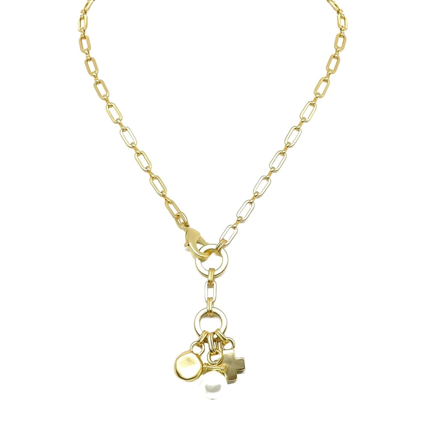 Matte Gold Paperclip Chain Charm Necklace