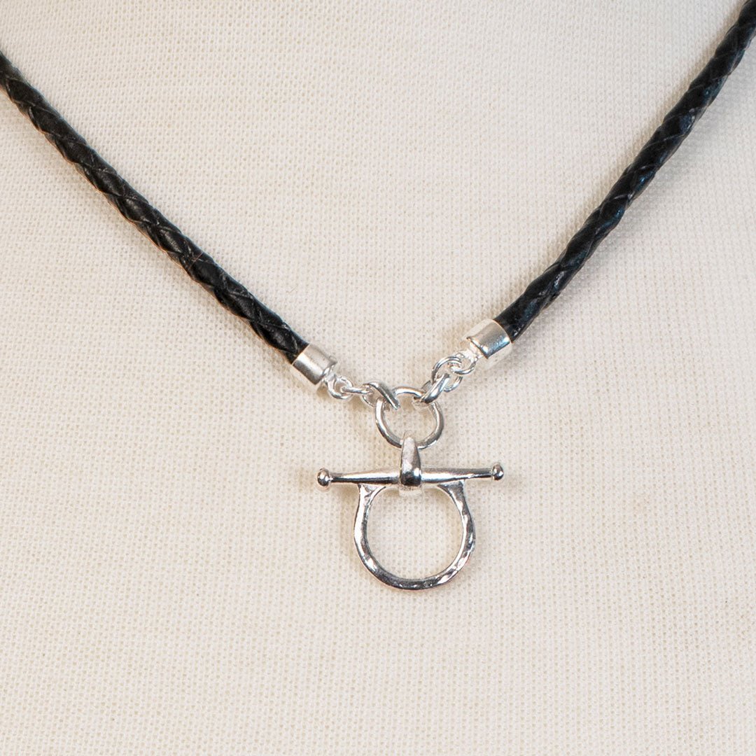 Chelsea - Braided Leather Silver Equestrian Horse Bit Necklace