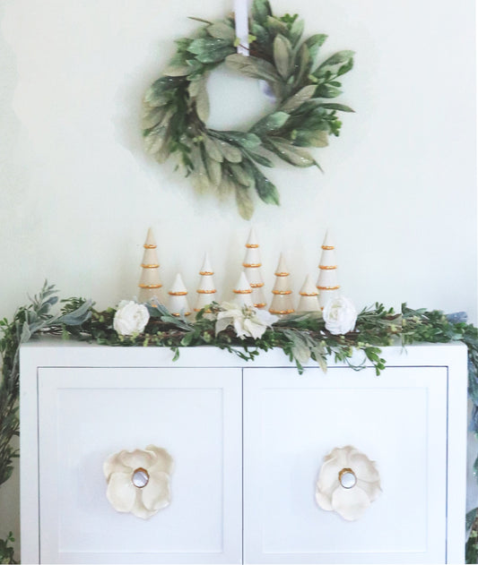 Beige Tiered Christmas Trees with 22K Gold Brushstroke Accent