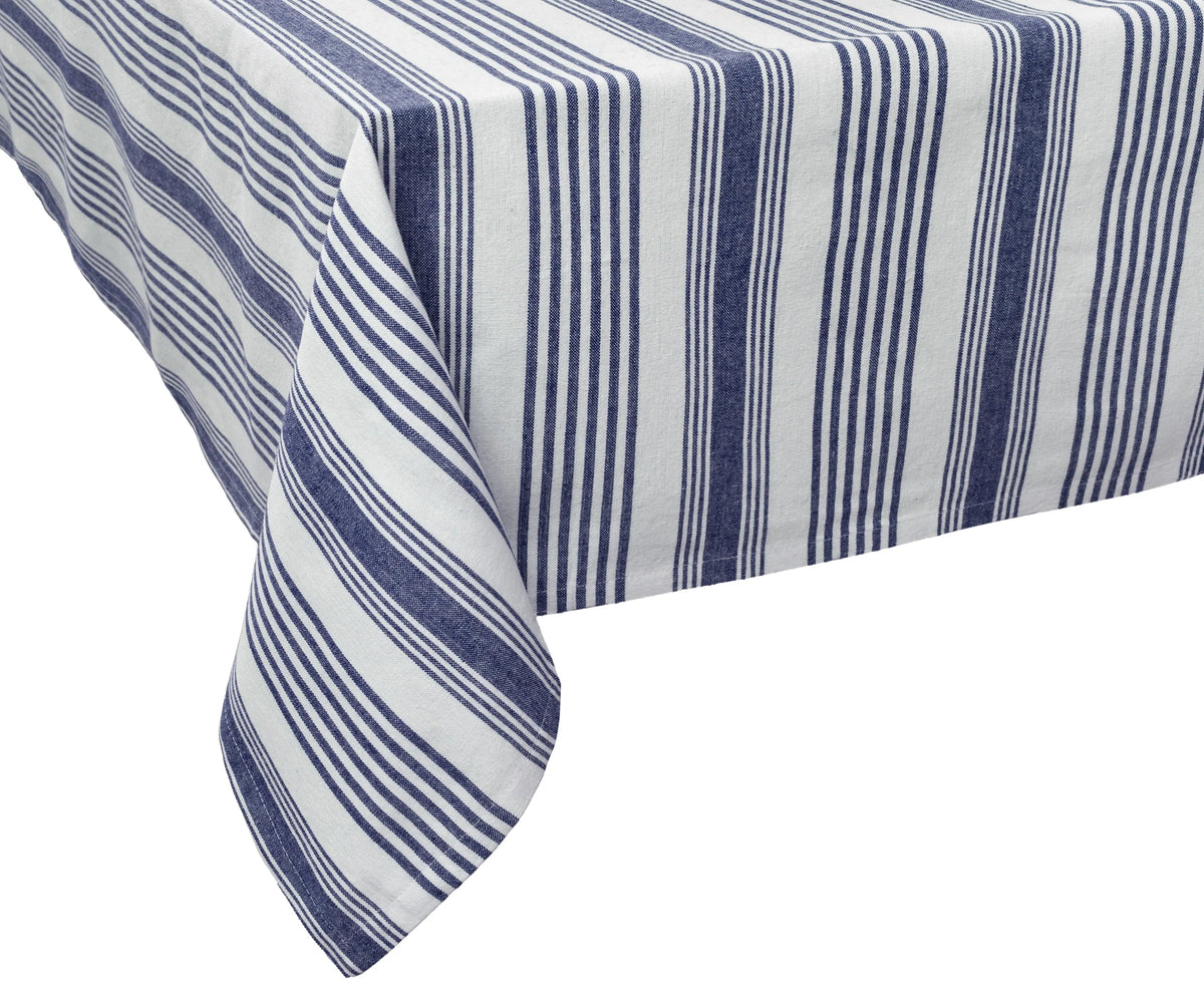 Harbor French Stripe Cotton Tablecloth — Blue & White