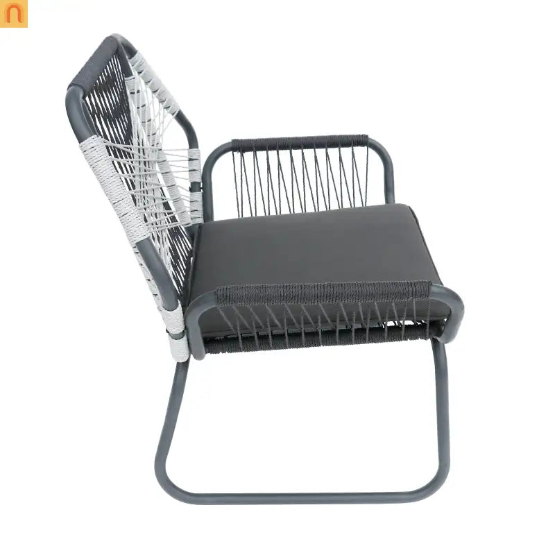 Outdoor Club Chair Woven Rope Gray Steel Frame Water Resistant Cushion