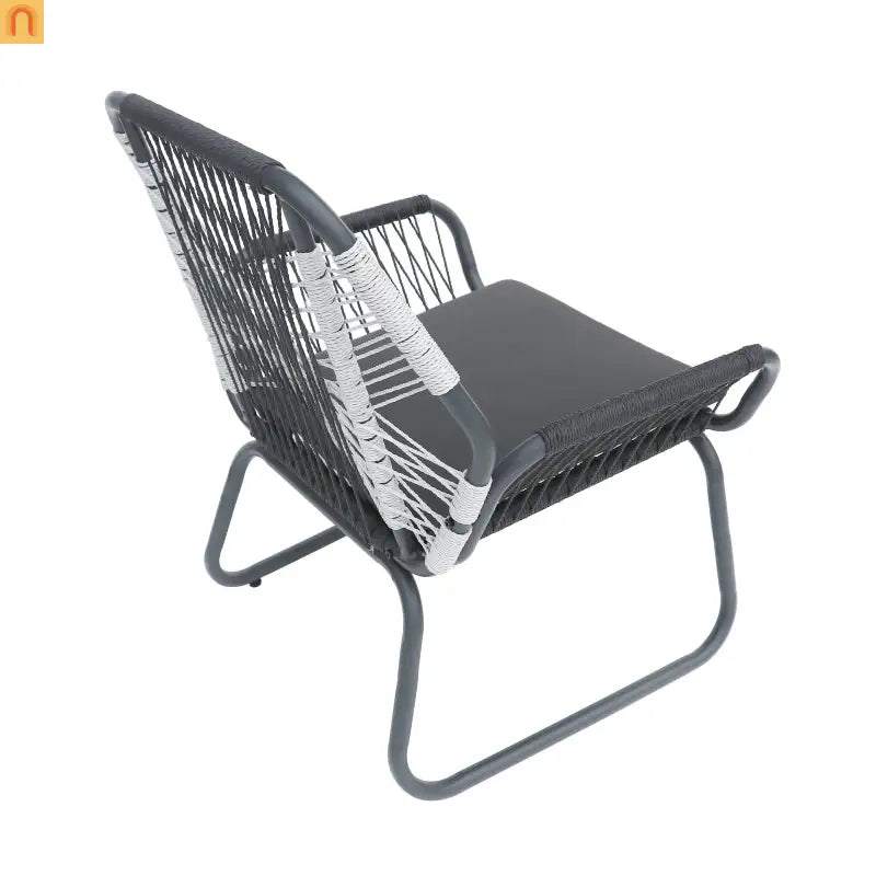 Outdoor Club Chair Woven Rope Gray Steel Frame Water Resistant Cushion