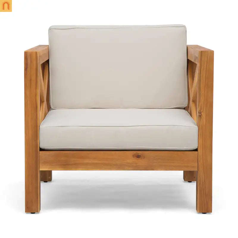 Club Chair Mid-Century Teak Acacia Wood Cushions Water-Resistant 30x30x26.5in