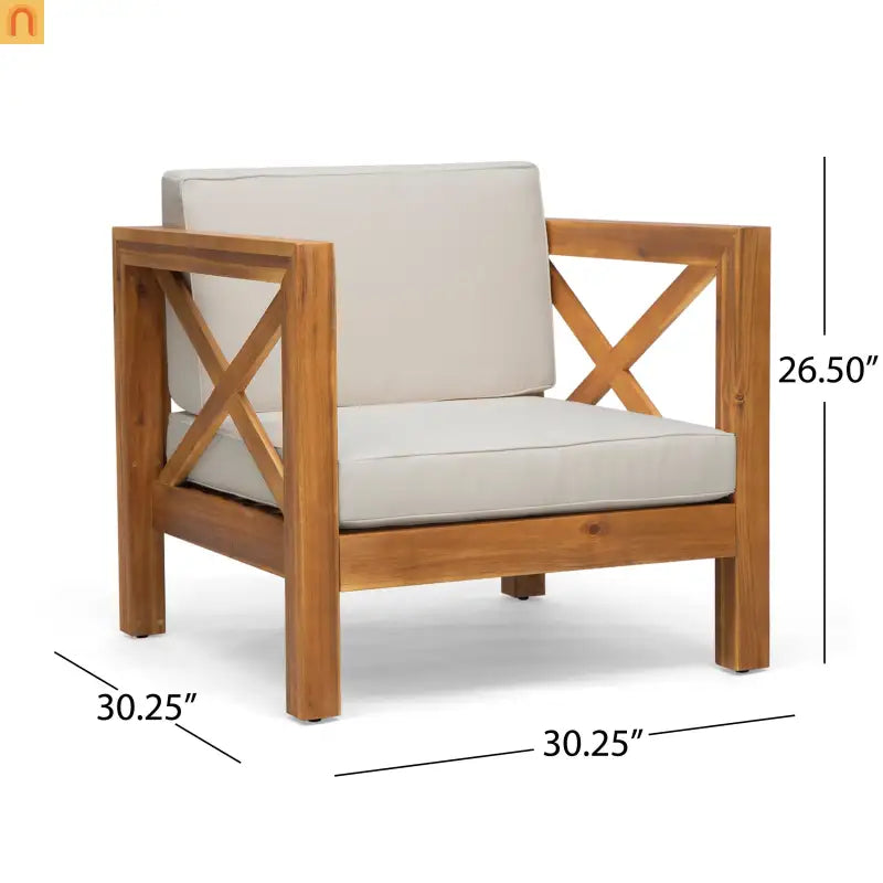 Club Chair Mid-Century Teak Acacia Wood Cushions Water-Resistant 30x30x26.5in