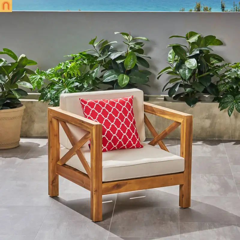 Club Chair Mid-Century Teak Acacia Wood Cushions Water-Resistant 30x30x26.5in