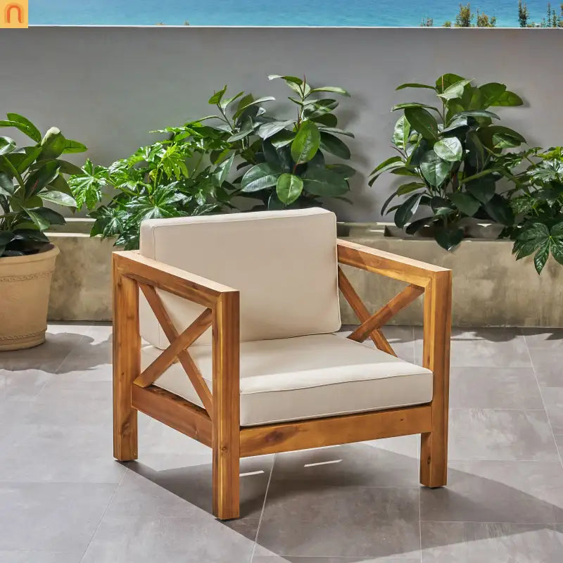 Club Chair Mid-Century Teak Acacia Wood Cushions Water-Resistant 30x30x26.5in