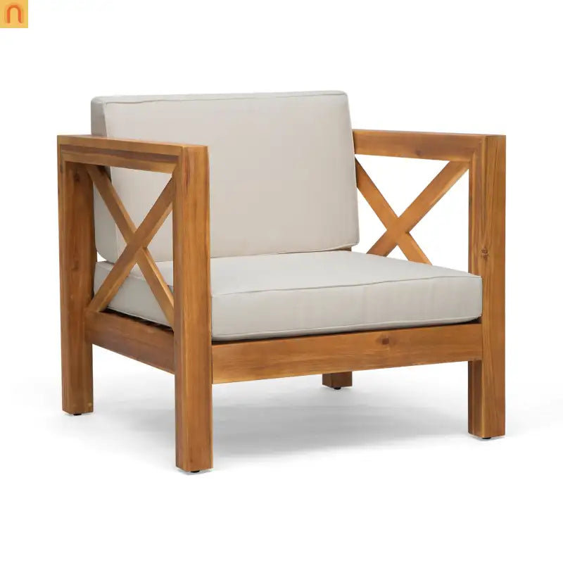 Club Chair Mid-Century Teak Acacia Wood Cushions Water-Resistant 30x30x26.5in