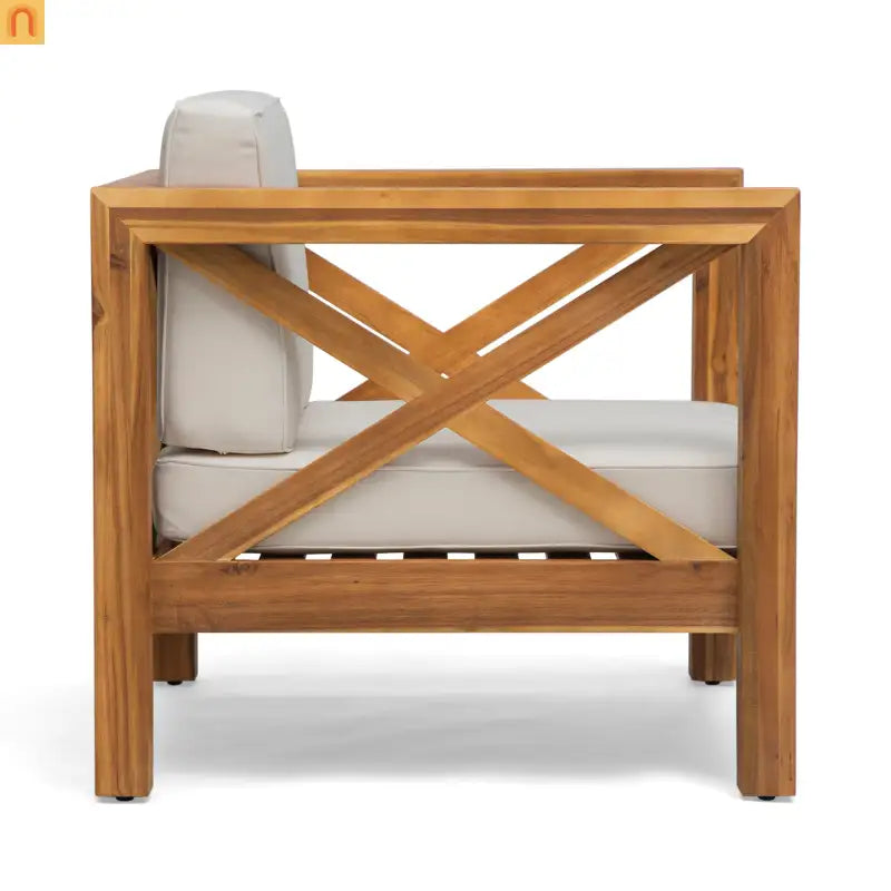 Club Chair Mid-Century Teak Acacia Wood Cushions Water-Resistant 30x30x26.5in
