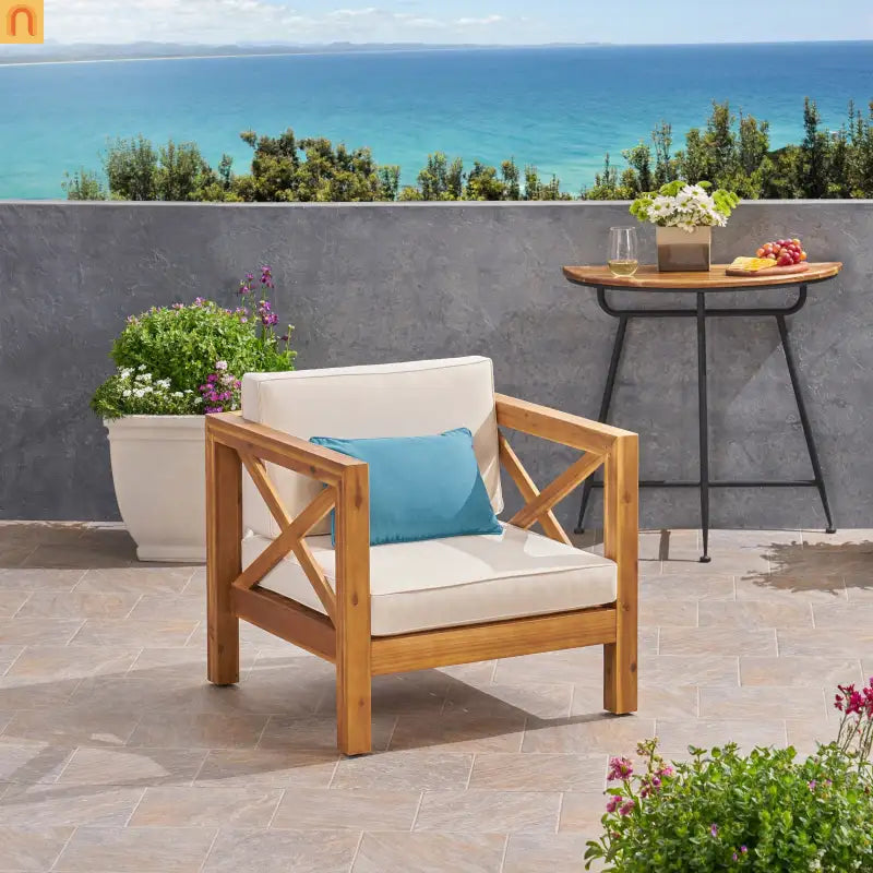 Club Chair Mid-Century Teak Acacia Wood Cushions Water-Resistant 30x30x26.5in