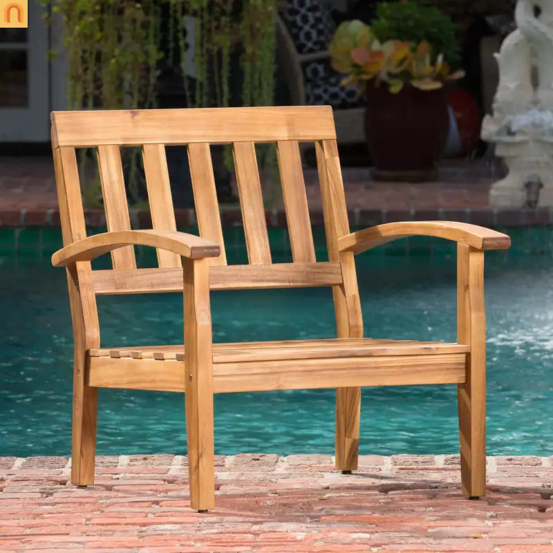 Outdoor Club Chair Acacia Wood Teak Deep Seat Water Resistant Cushion