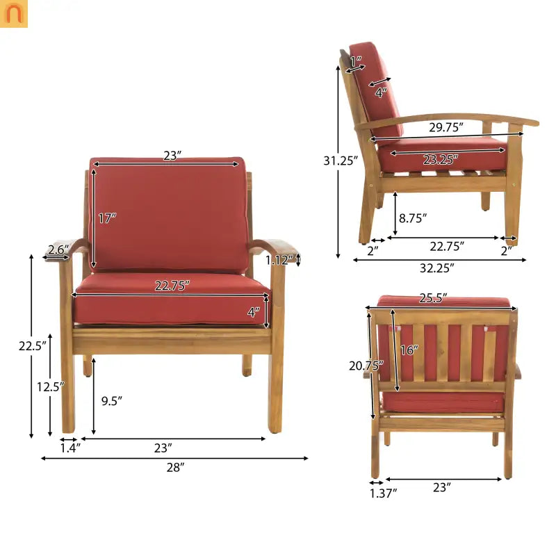 Outdoor Club Chair Acacia Wood Teak Deep Seat Water Resistant Cushion