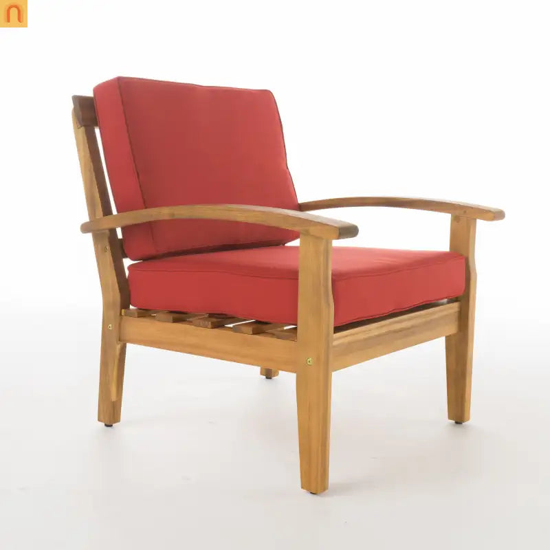 Outdoor Club Chair Acacia Wood Teak Deep Seat Water Resistant Cushion