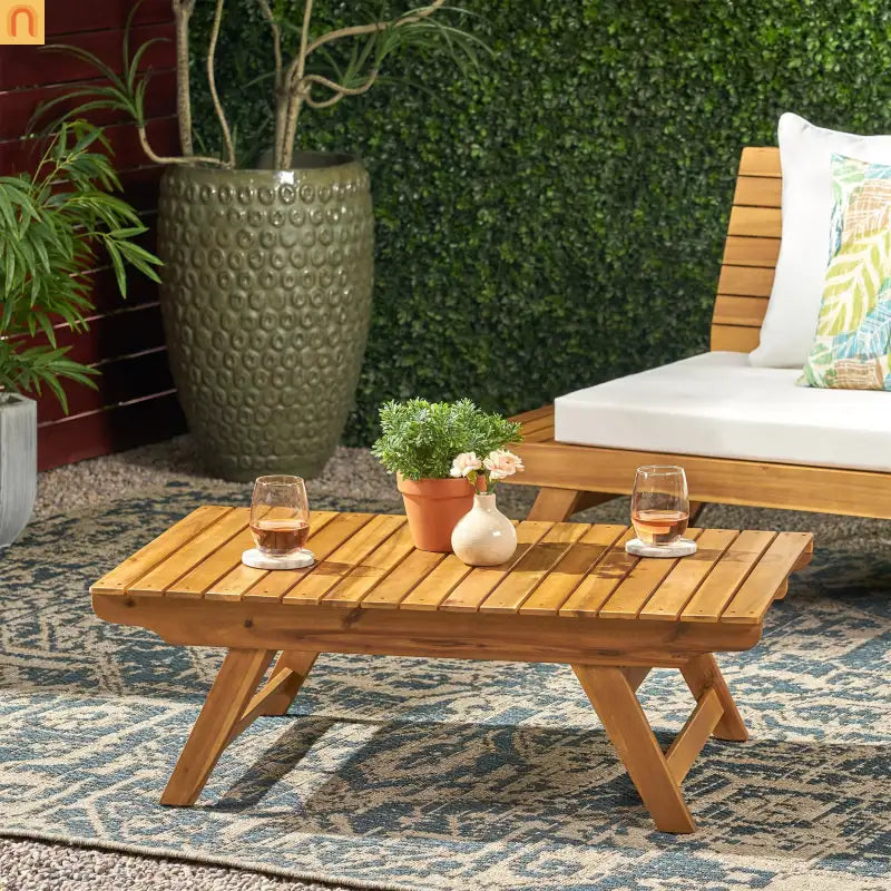 Coffee Table Open Slat Teak Wood Outdoor 37 in l 24 in w/ 12.5 in H