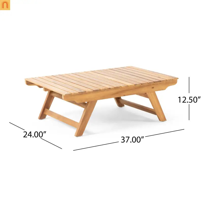 Coffee Table Open Slat Teak Wood Outdoor 37 in l 24 in w/ 12.5 in H