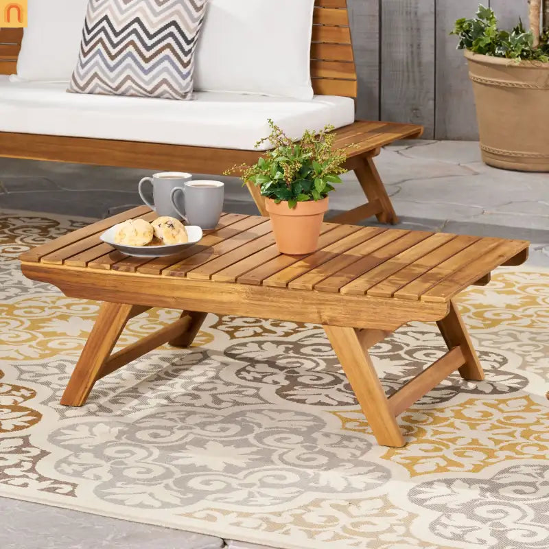Coffee Table Open Slat Teak Wood Outdoor 37 in l 24 in w/ 12.5 in H