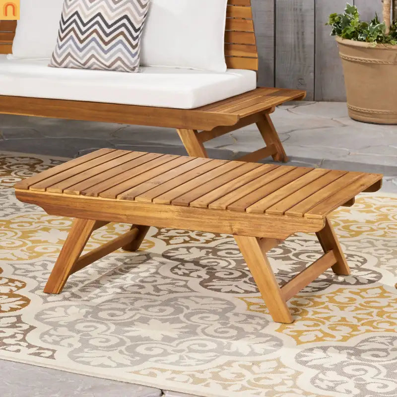 Coffee Table Open Slat Teak Wood Outdoor 37 in l 24 in w/ 12.5 in H
