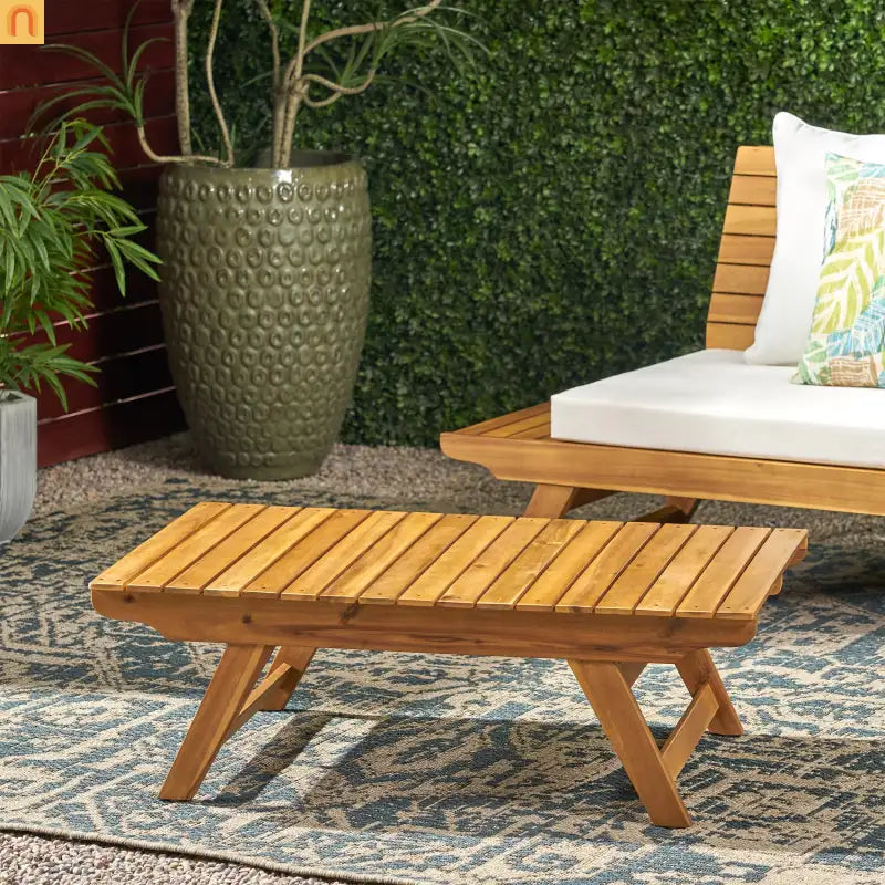Coffee Table Open Slat Teak Wood Outdoor 37 in l 24 in w/ 12.5 in H