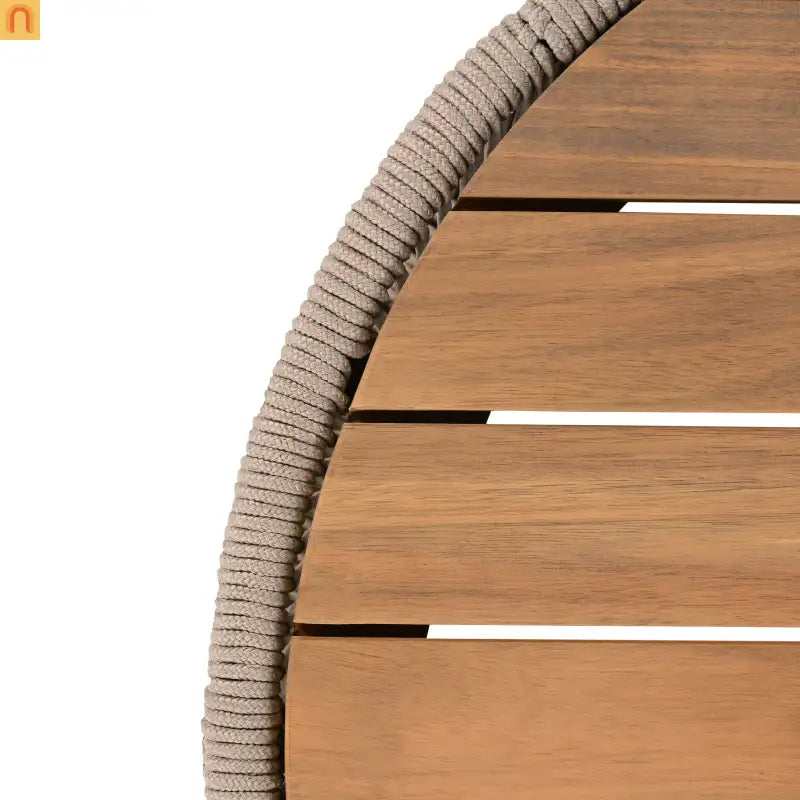 Coffee Table Outdoor Rattan Rope and Acacia Wood Weather Resistant for Garden