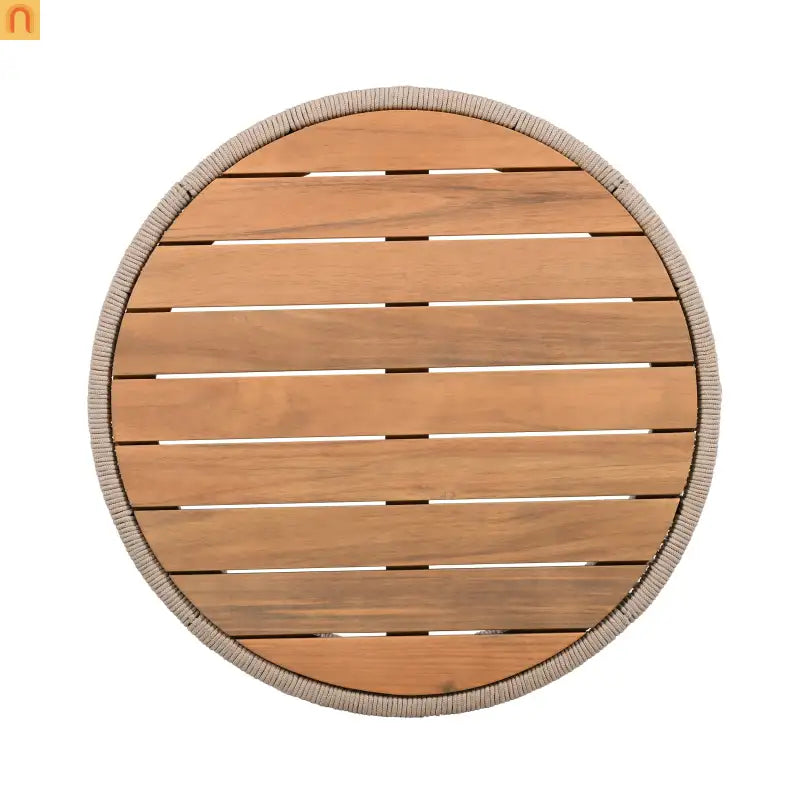 Coffee Table Outdoor Rattan Rope and Acacia Wood Weather Resistant for Garden