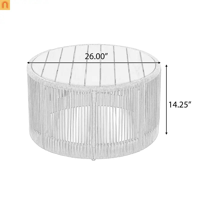 Coffee Table Outdoor Rattan Rope and Acacia Wood Weather Resistant for Garden
