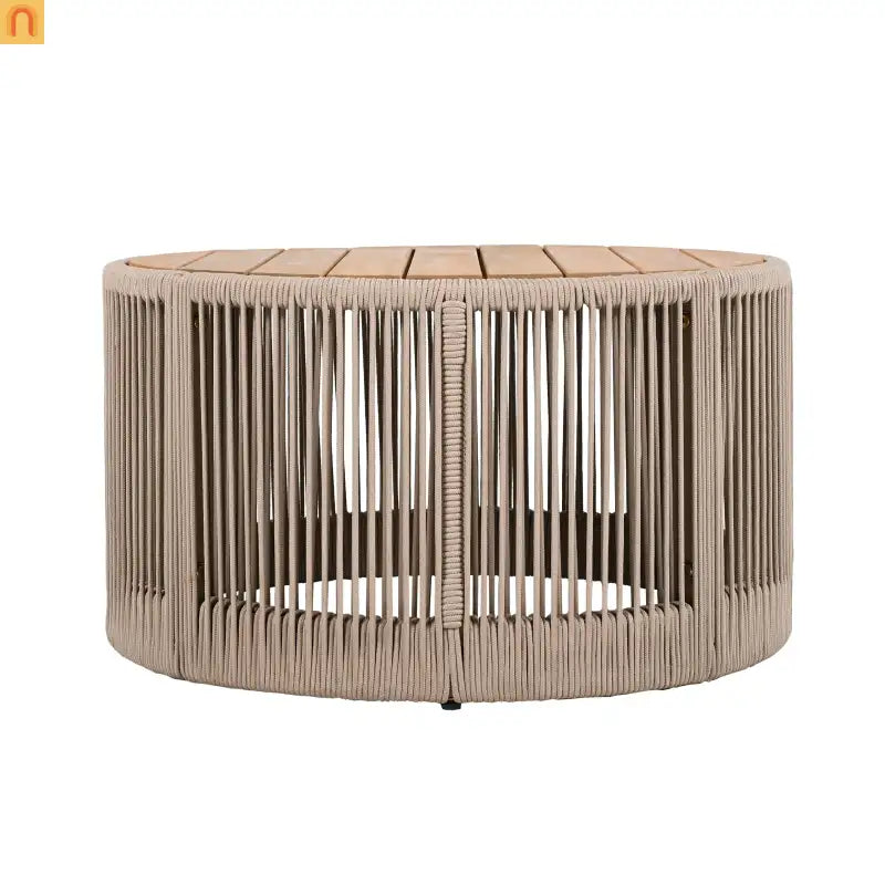 Coffee Table Outdoor Rattan Rope and Acacia Wood Weather Resistant for Garden