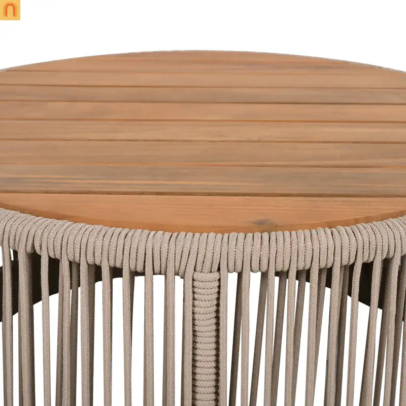 Coffee Table Outdoor Rattan Rope and Acacia Wood Weather Resistant for Garden
