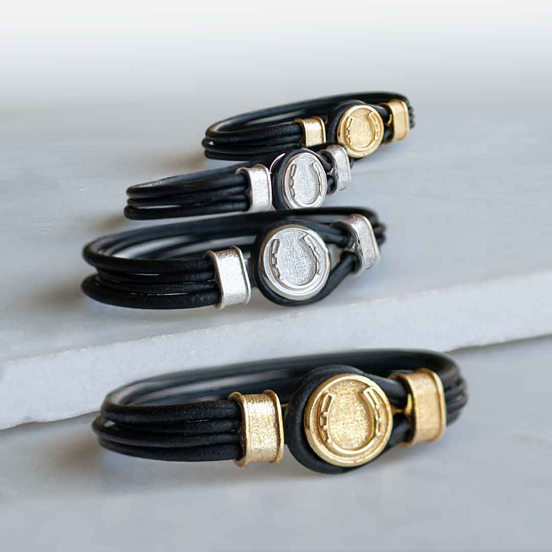 Colton - Horseshoe Dome Lace Equestrian Bracelet Gold or Silver on Black