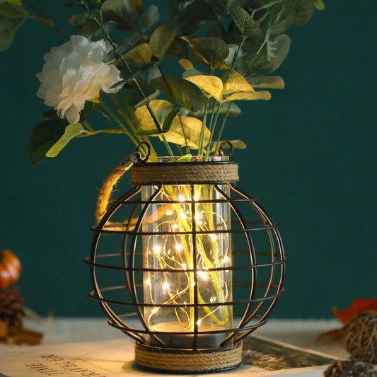 7.3" Tall Battery Powered Table Lamp-Hemp Rope Cage-Style Fairy Decorative Table Lamp