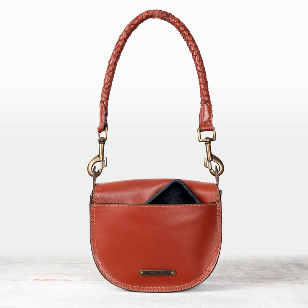 Coronado- Horse Bit Lock Luxury Leather Crossbody Handbag in Cognac