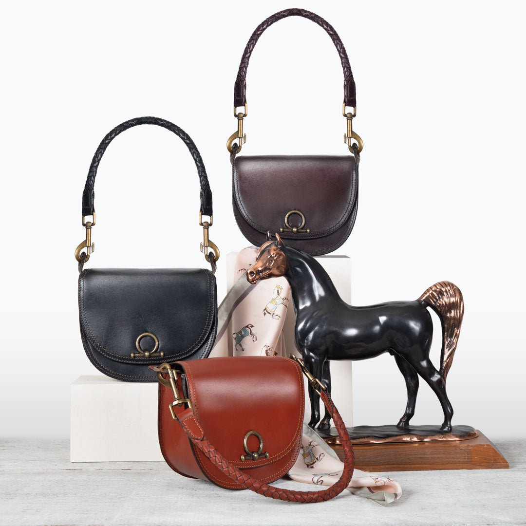 Coronado- Horse Bit Lock Luxury Leather Crossbody Handbag in Black