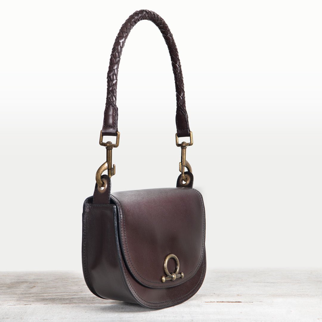 Coronado- Horse Bit Lock Luxury Leather Crossbody Handbag in Deep Brown