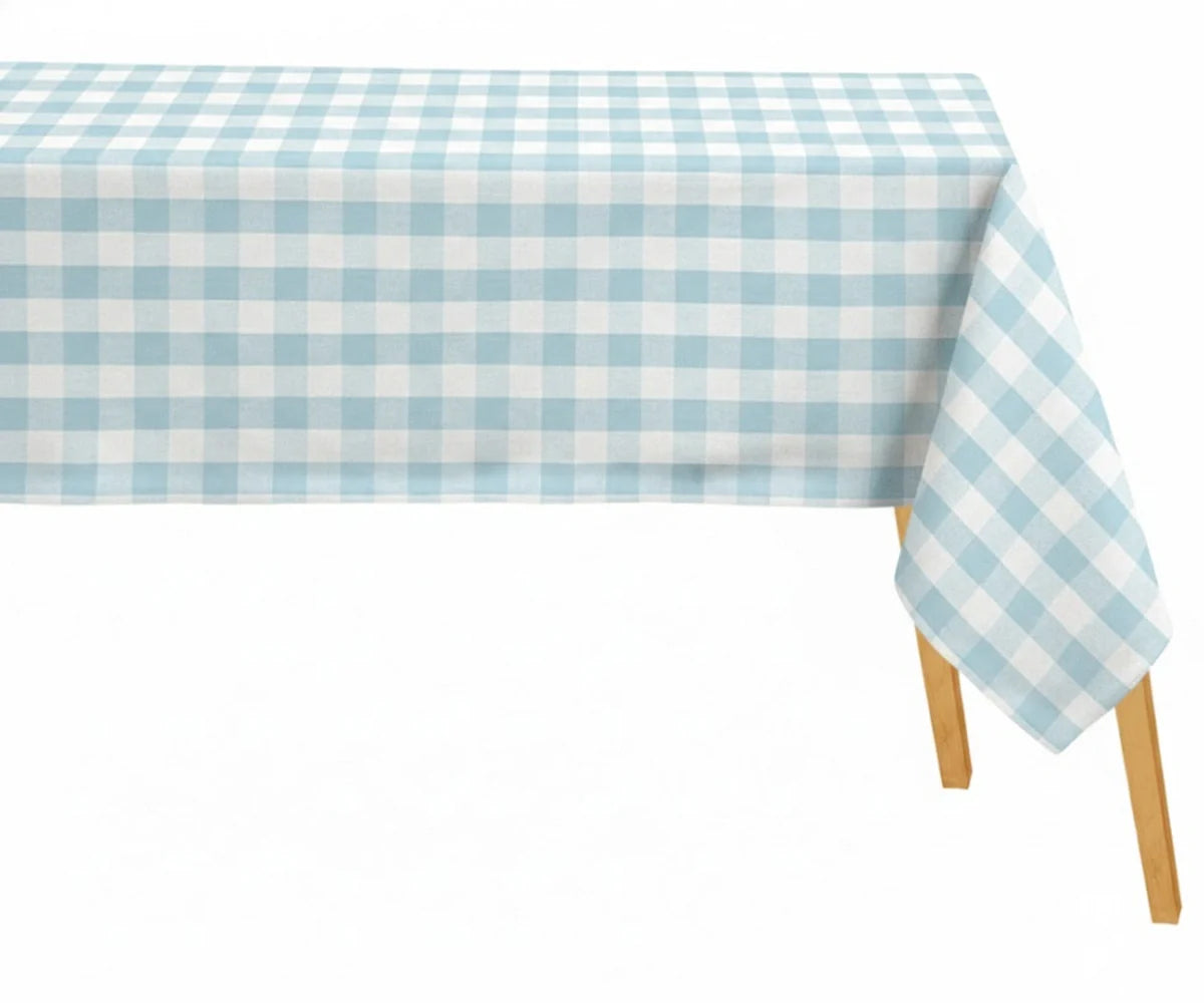 Harbor Check Cotton Tablecloth — Chambray Blue