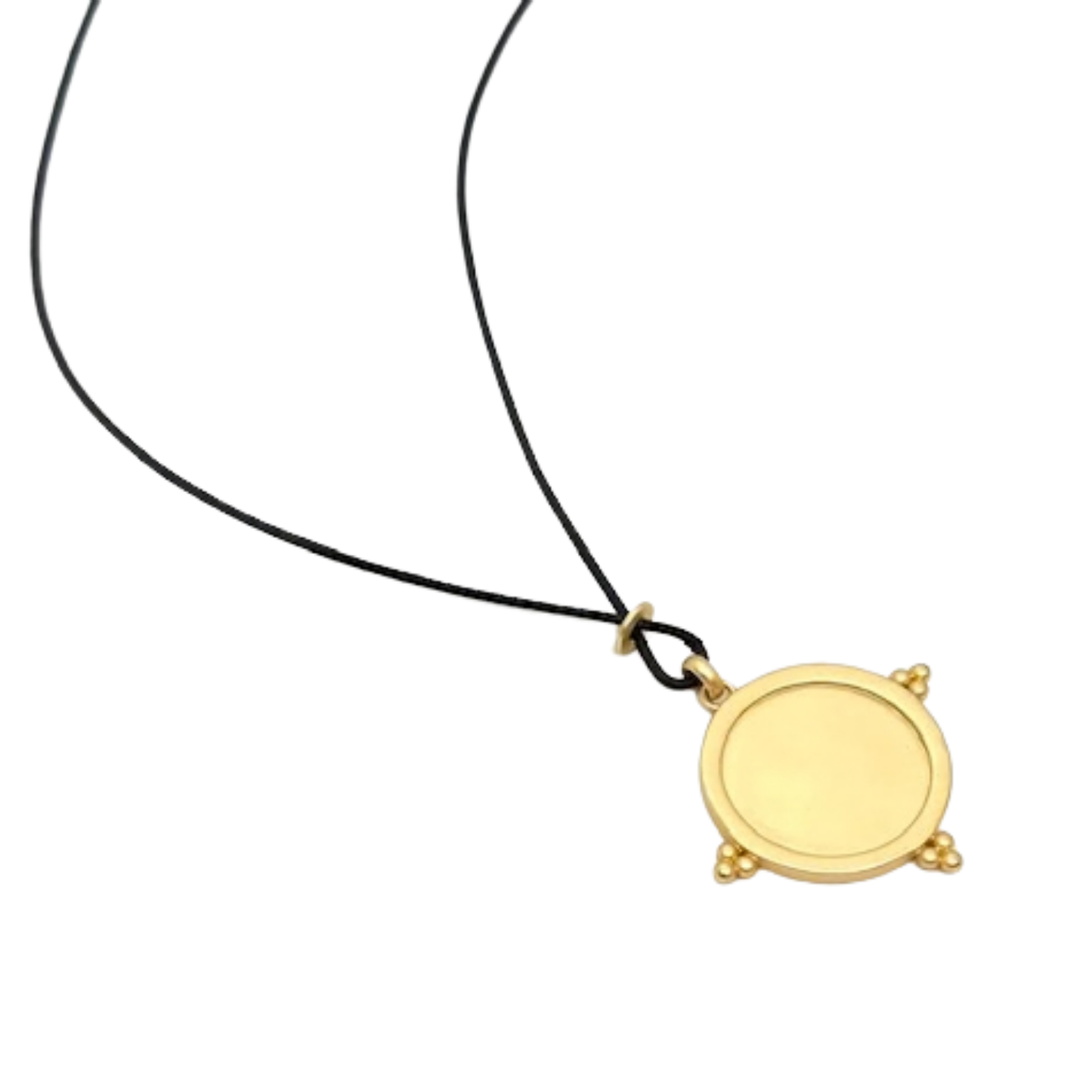 Matte Gold Pillow Pendant And Black Linen Cord Criss Cross Design Necklace