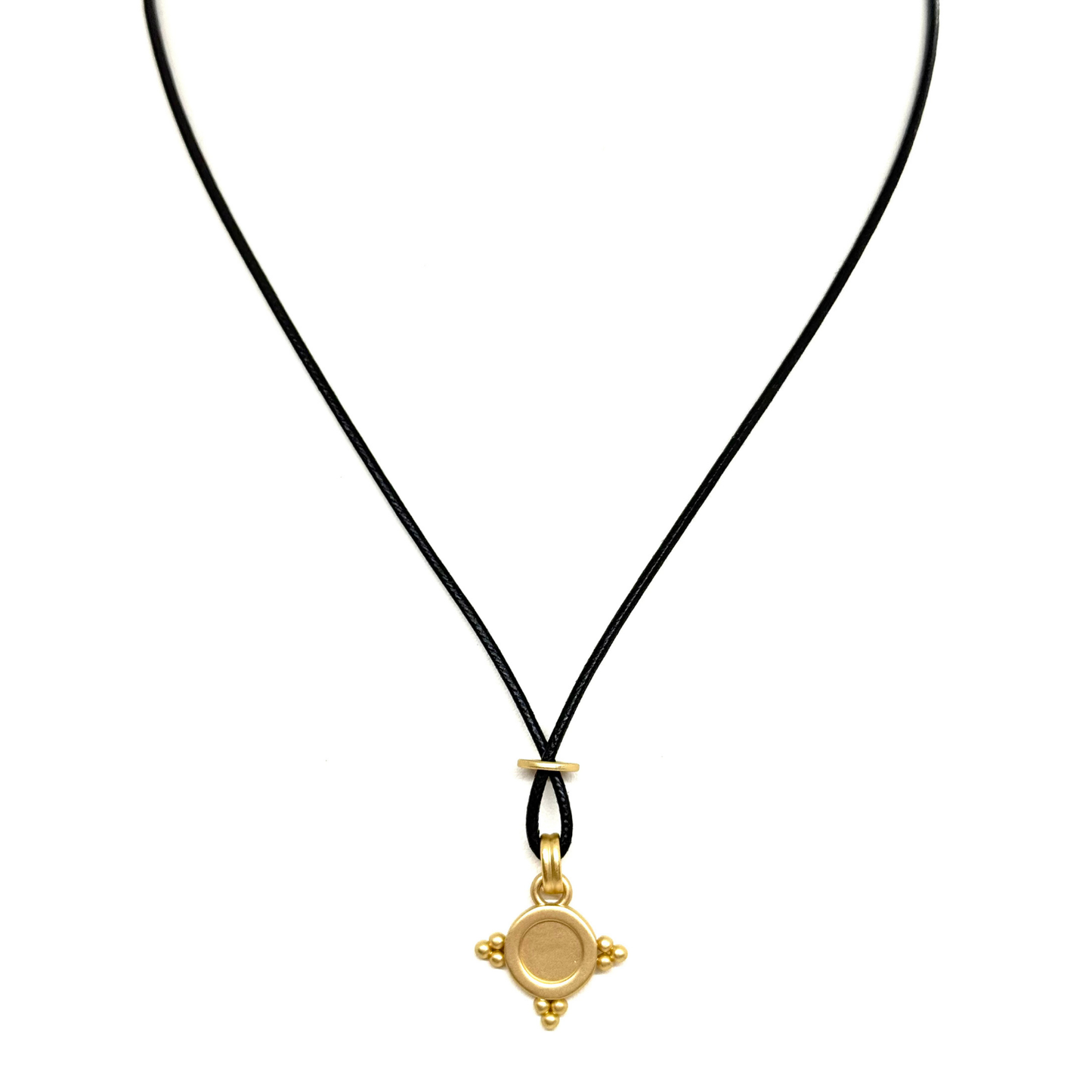 Matte Gold Star Charm Crisscross Black Waxed Linen 16" Necklace
