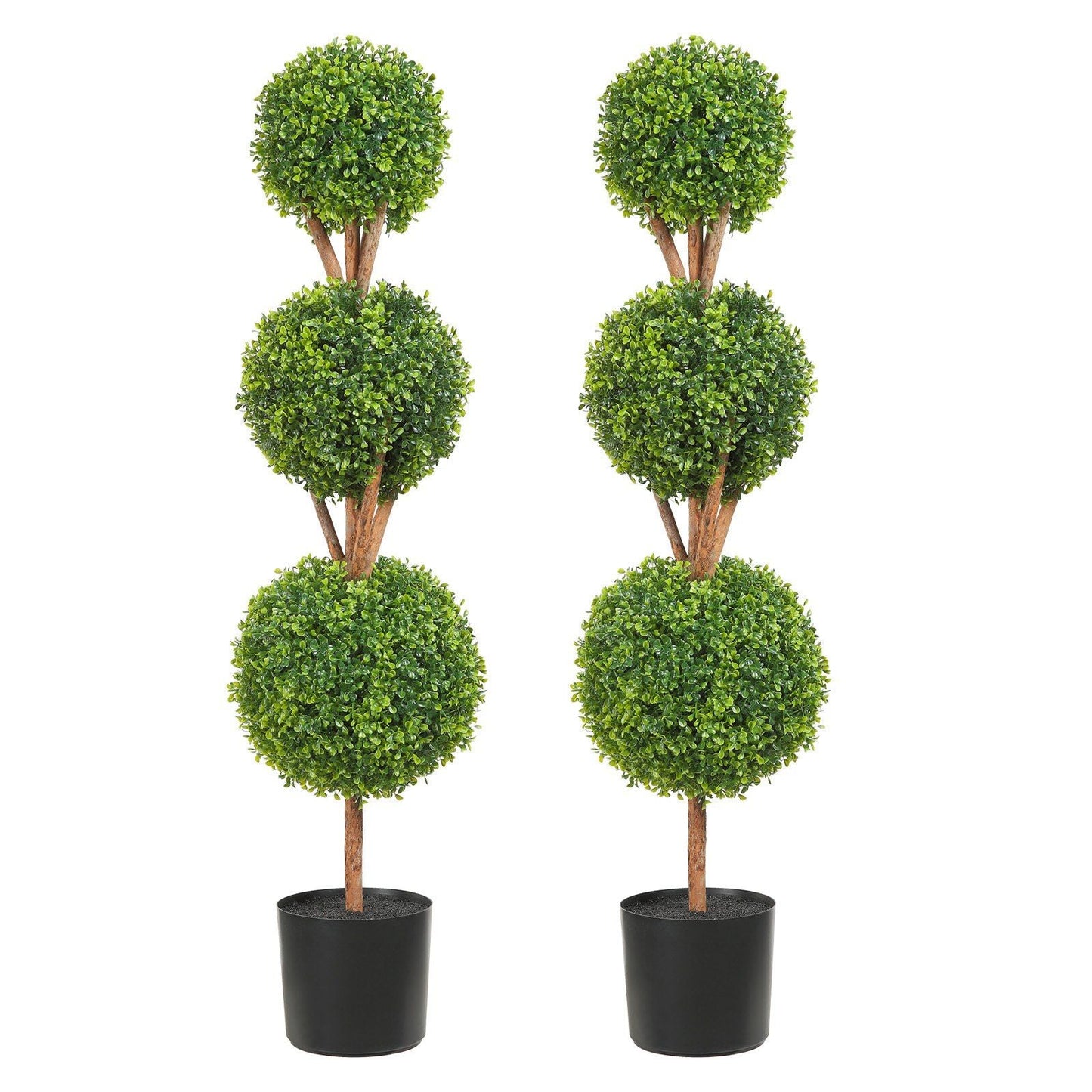 Ashbourne Triple Ball Boxwood Topiary Trees in Planters (Set of 2) | 48" Indoor & Outdoor Faux Boxwood Trees