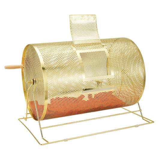 Raffle Drum,Holds 10000 Tickets or 300 Ping Pong Balls, Metal Lottery Spinning Drawing with Wooden Turning Handle, 14.8 x Ø21.26 inch Brass Plated Raffle Ticket Spinning Cage, for Bingo Ballot