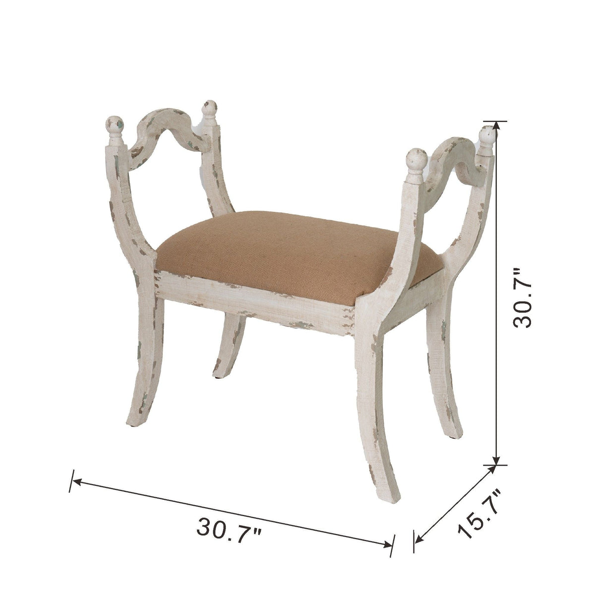 Harlow Country House Bench – Distressed White & Natural Linen