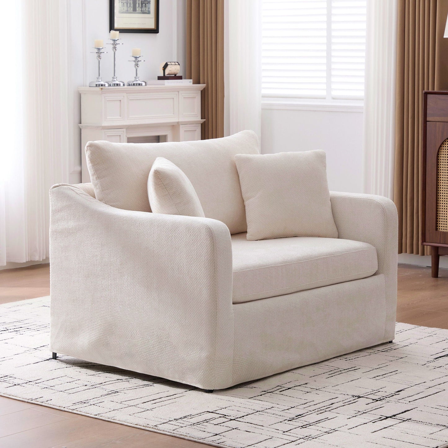 Farmhouse Accent Chair With 2 Bolster Pillows