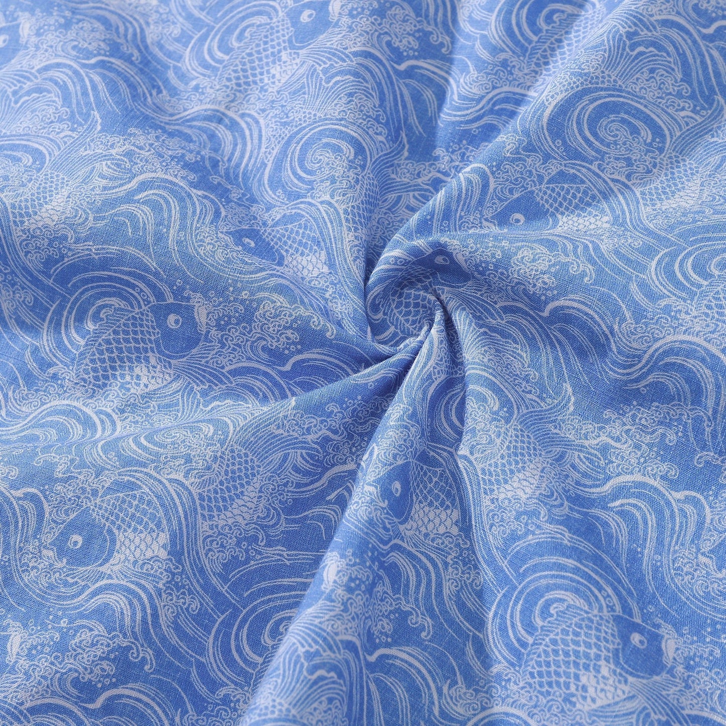 Hawaiian Shirts For Men Traditional Koi Carp Printed 100% Cotton Short Sleeve - Blue