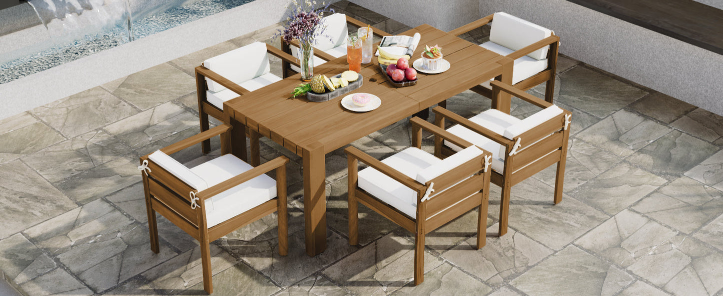 Patio Set Rectangle Light Teak with Removable Cushions for 6 72.8 Inch Table